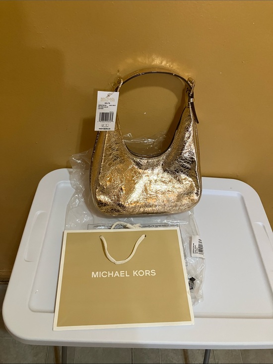 MICHAEL Michael Kors Handbags - MICHAEL Michael Kors Nolita Metallic Pale Gold Criackled leather Shldr bag